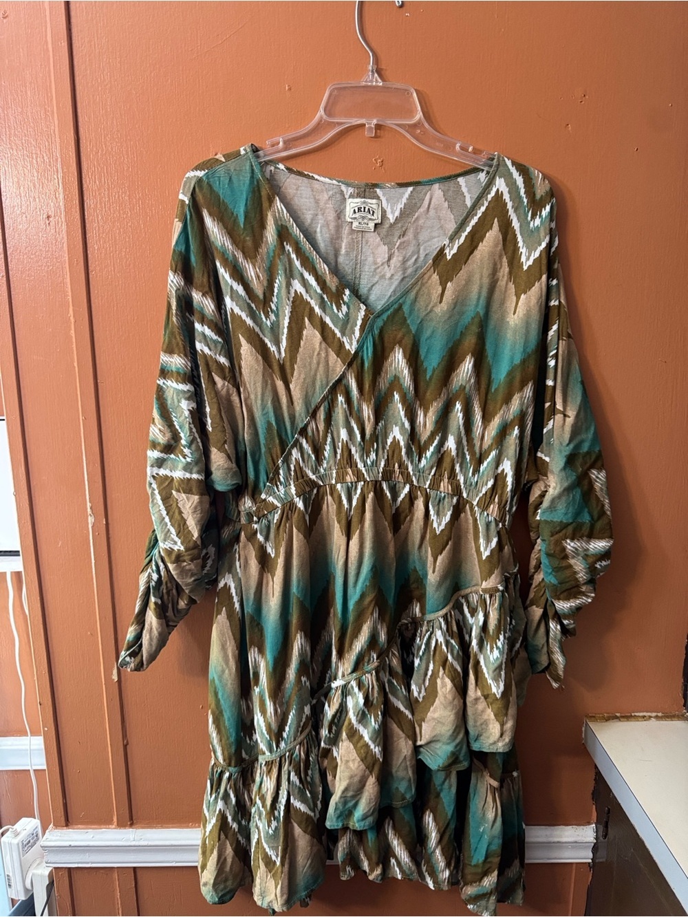 Ariat Chevron Mini Dress in Teal and Tan - Picture 2 of 12